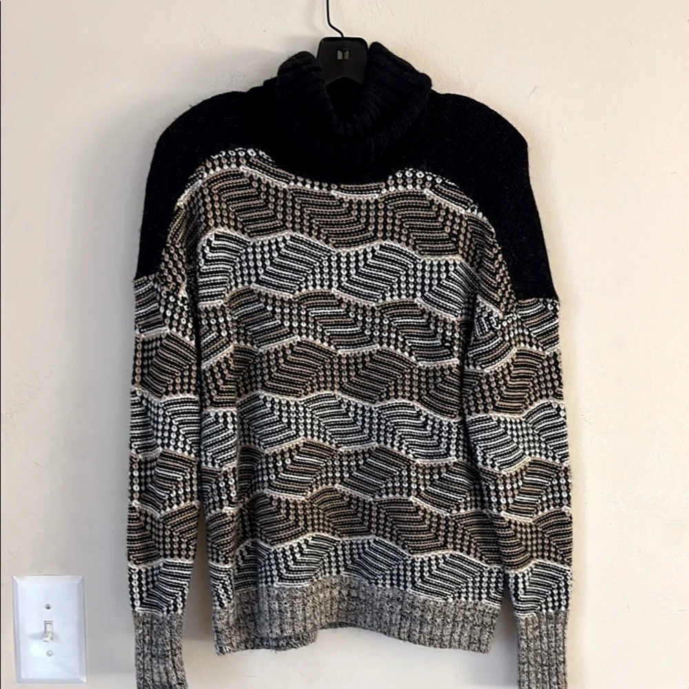 BY Malene Birger Printed Turtleneck‎ Black and Brown Patterned Sweater Size S/M